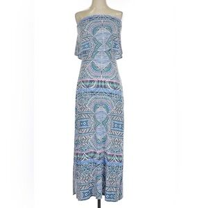 Tart Blue and White Patterned Maxi Dress